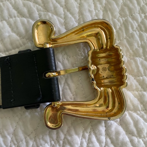 Vintage Gold Buckle Black Genuine Leather Made in Canada Size 32 - Picture 2 of 8